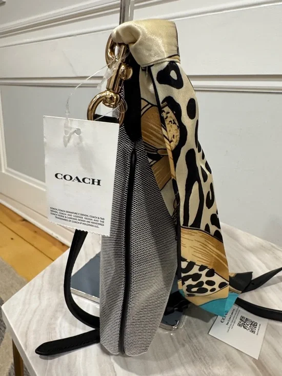 Coach Kitt Messenger Crossbody Salt Black Woven Jacquard Leather Trim Small Bag - Picture 7 of 17